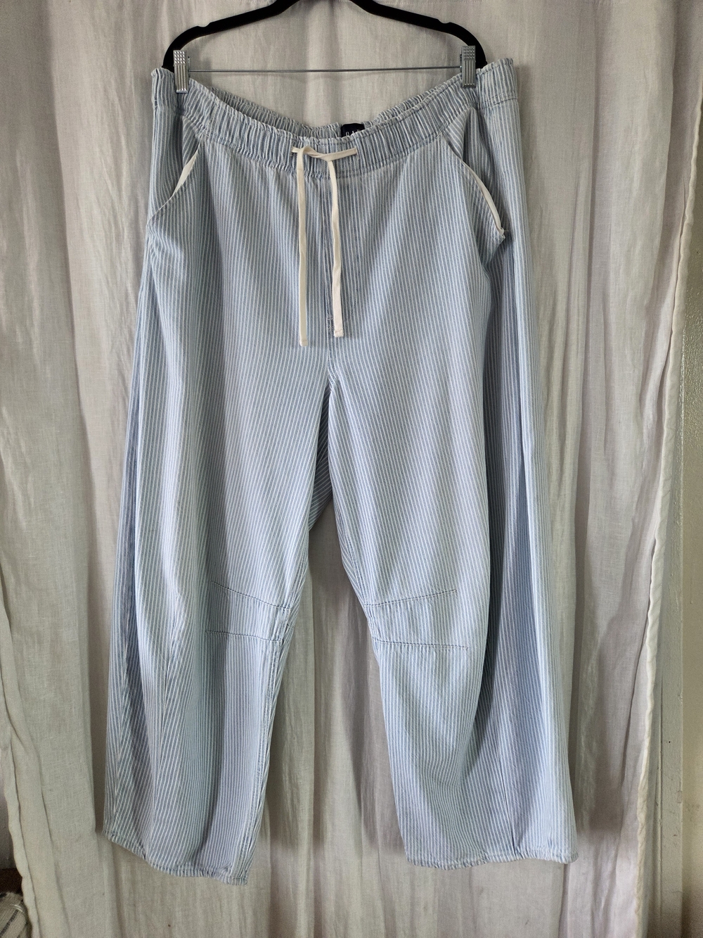 GAP | Barrel Leg Light Blue Pinstripe Drawstring Pants